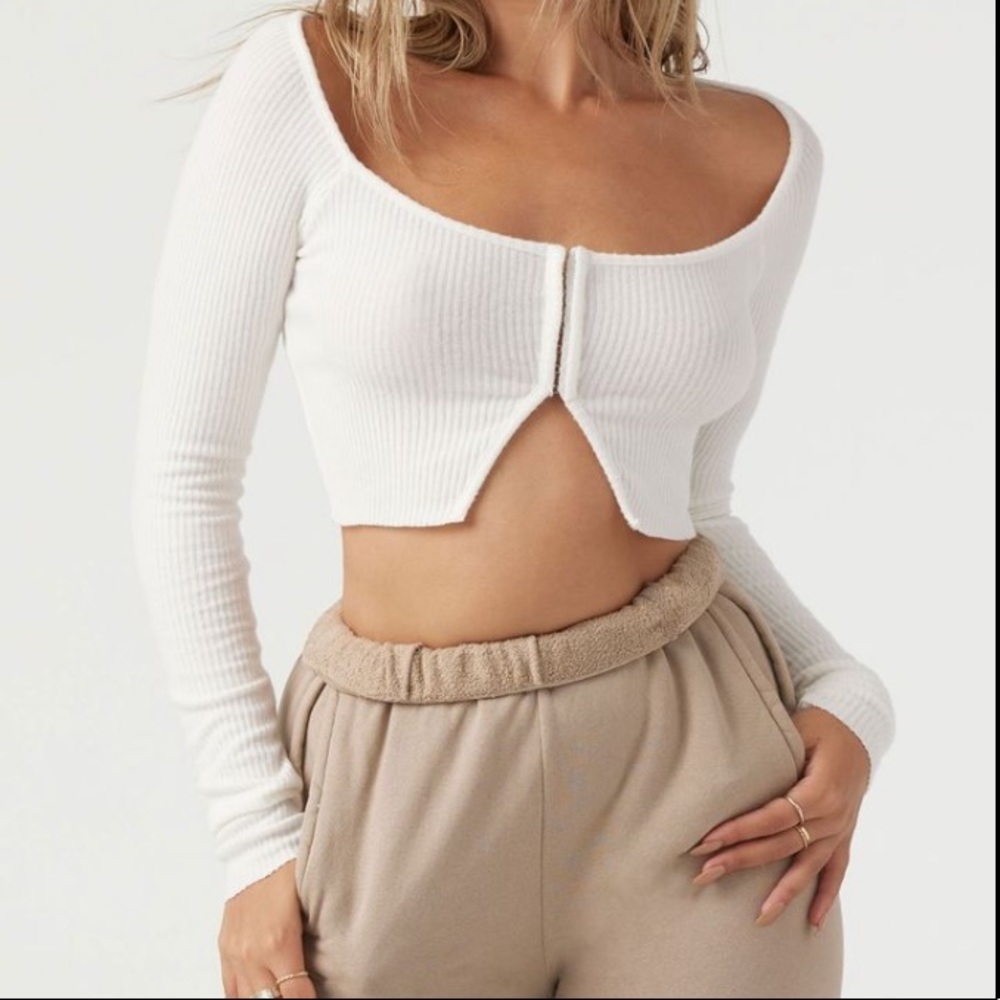Joah Brown cozy everyday cropped ivory long sleeve - Picture 1 of 1